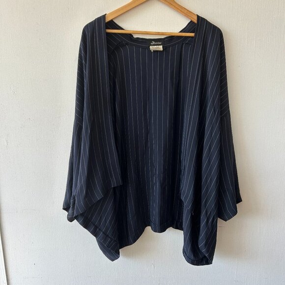 Eskandar Silk Jacket Womens XL Navy Pinstripe Open Front Poncho VTG - Picture 1 of 10